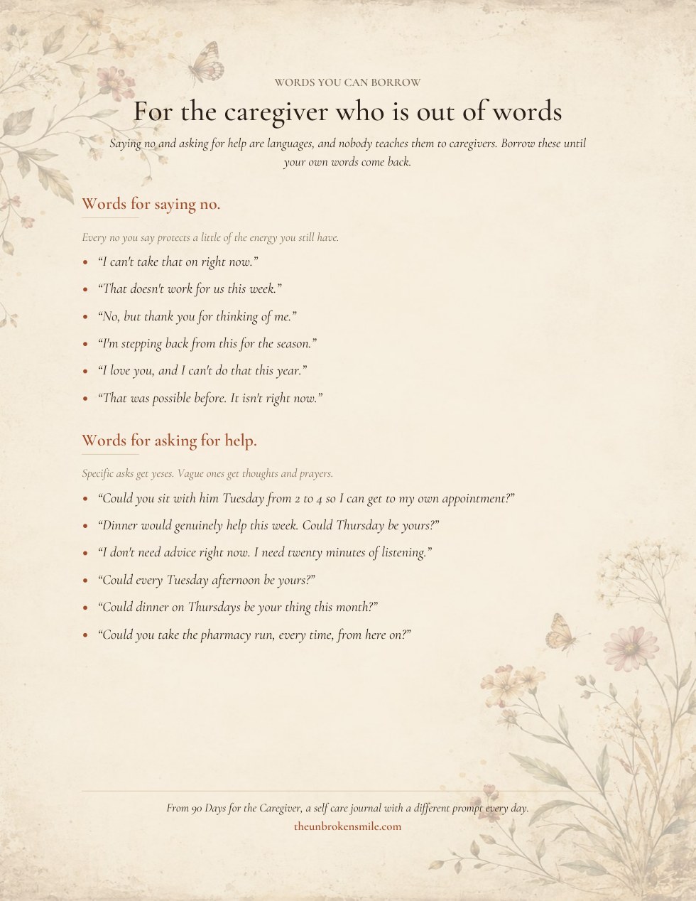 A practical printable with clear words and room for personal notes