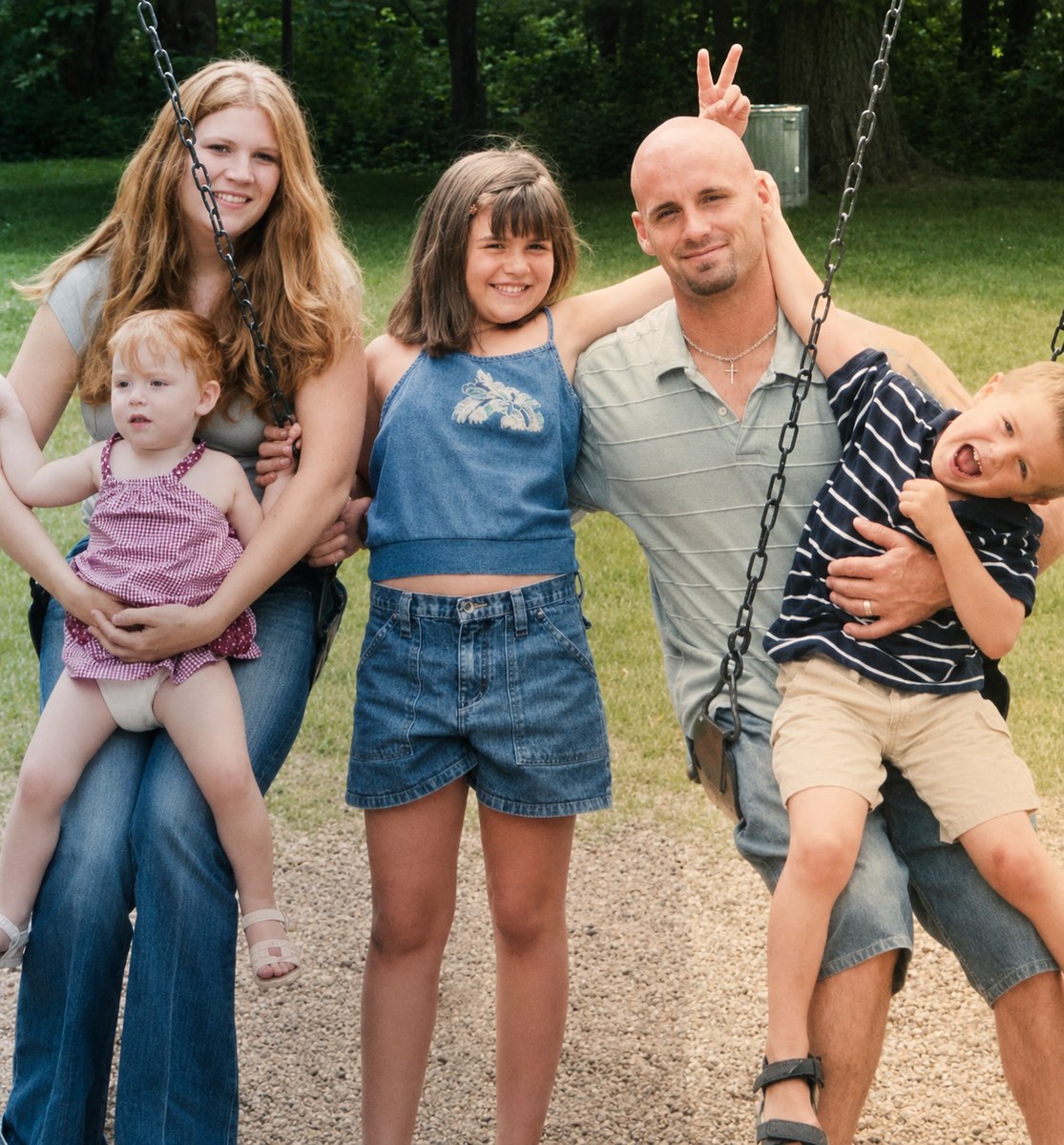 Jill and Aaron with their three children, years ago